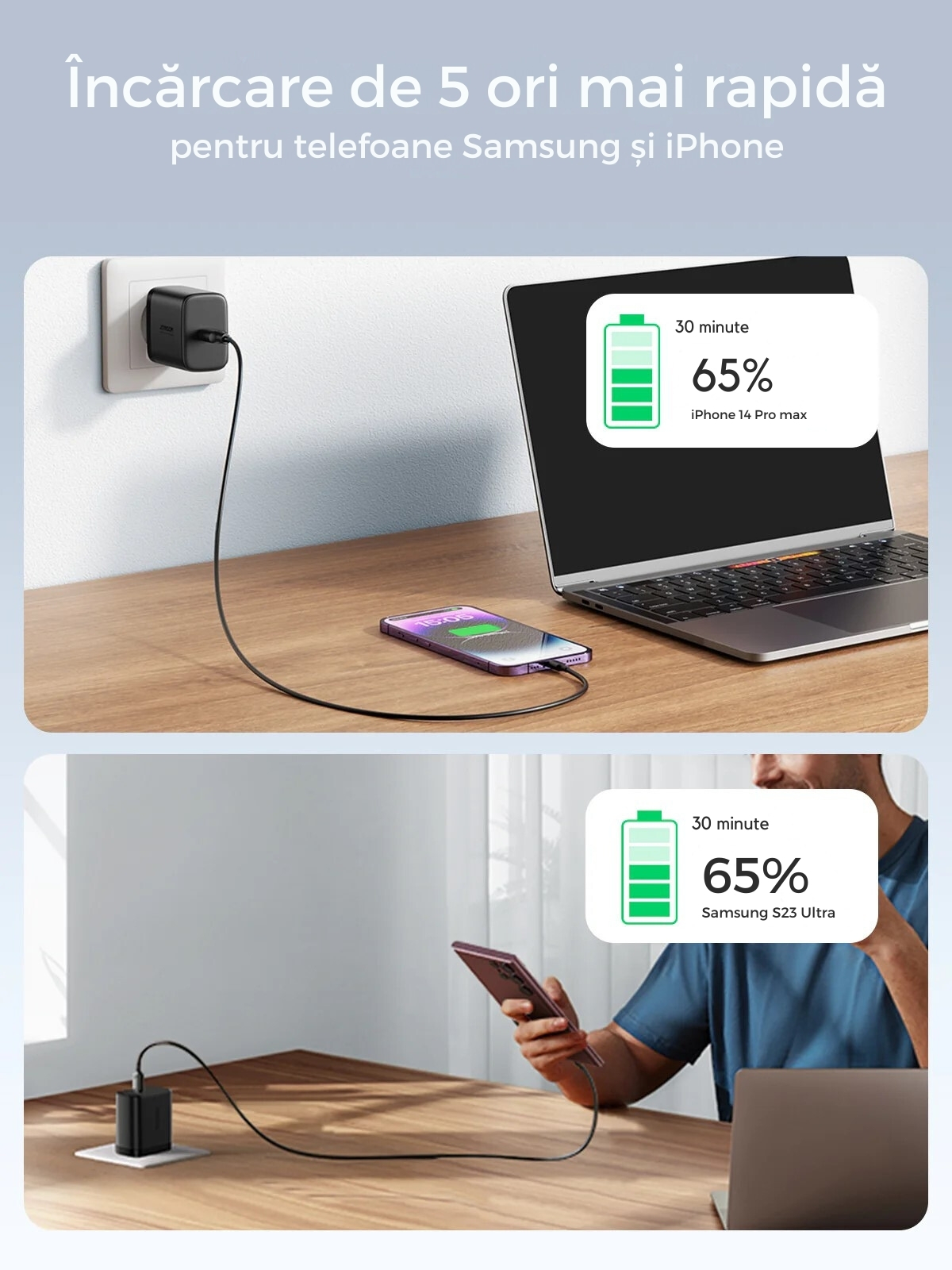 Incarcator Rapid Joyroom 25W + cablu USB-C / USB-C de 1m - Alb - 2 | YEO